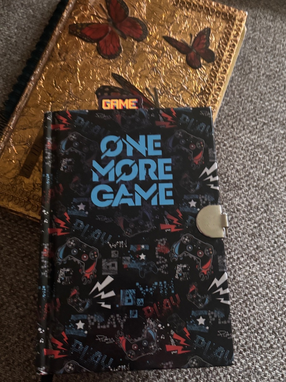 “One More Game" Graphic Notebook / Gaming Journal w/ Silver Clasp / Gamer Gifts